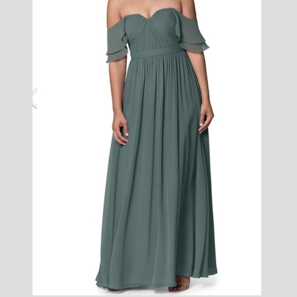 Off the shoulder chiffon dress PEWTER 14-16 - Picture 2 of 5